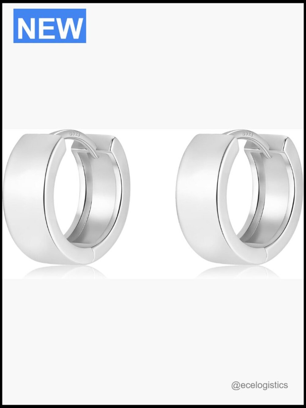Wide Chunky Huggie Hoop Earrings Sterling Silver Post Hypoallergenic